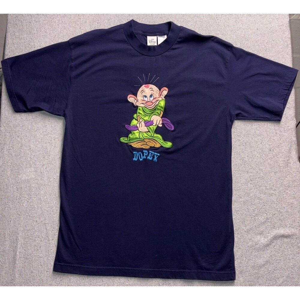 Vintage 90s Disney Store Dopey Embroidered T-Shirt - Navy Blue - Size XL